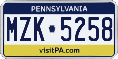 PA license plate MZK5258
