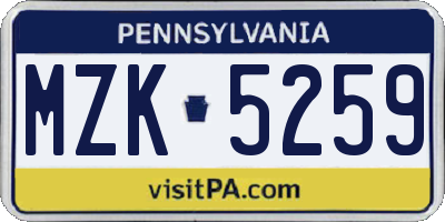 PA license plate MZK5259