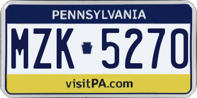 PA license plate MZK5270