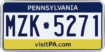 PA license plate MZK5271