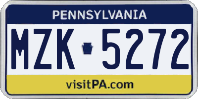 PA license plate MZK5272