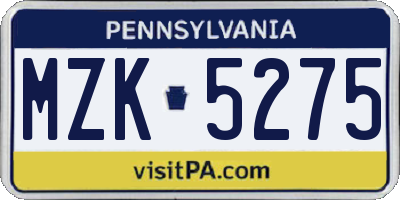 PA license plate MZK5275