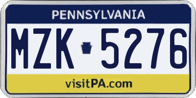 PA license plate MZK5276
