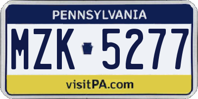 PA license plate MZK5277