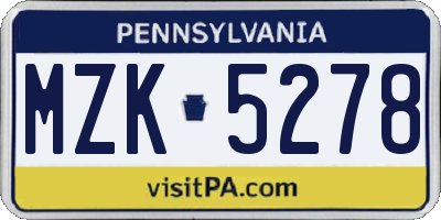 PA license plate MZK5278