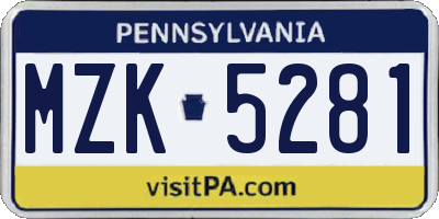 PA license plate MZK5281