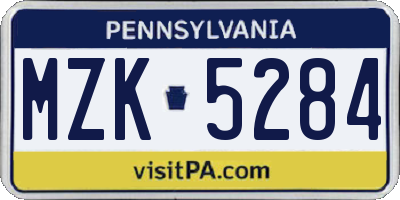 PA license plate MZK5284