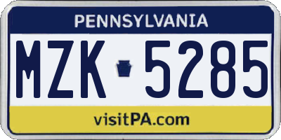PA license plate MZK5285