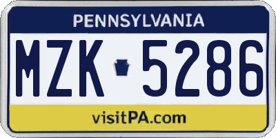 PA license plate MZK5286