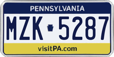PA license plate MZK5287