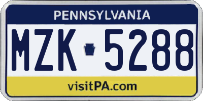 PA license plate MZK5288