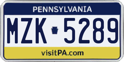 PA license plate MZK5289