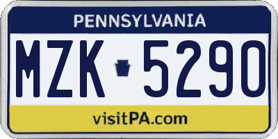 PA license plate MZK5290