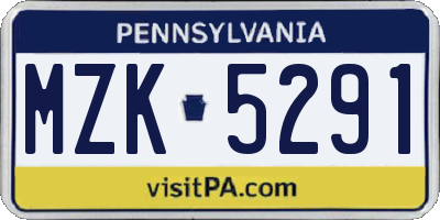 PA license plate MZK5291