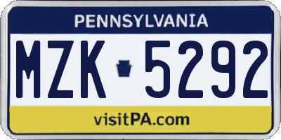 PA license plate MZK5292