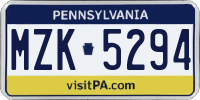 PA license plate MZK5294