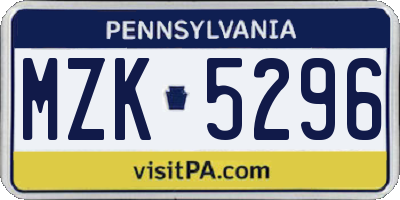 PA license plate MZK5296