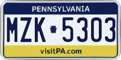 PA license plate MZK5303