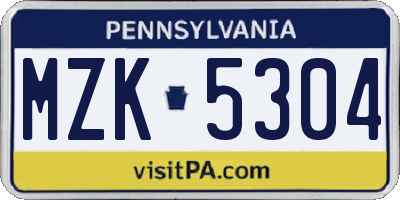 PA license plate MZK5304