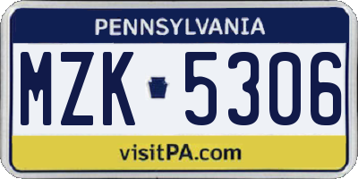 PA license plate MZK5306