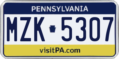 PA license plate MZK5307