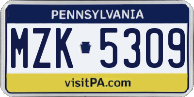 PA license plate MZK5309