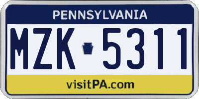 PA license plate MZK5311
