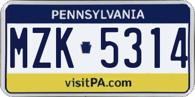 PA license plate MZK5314