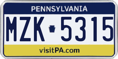 PA license plate MZK5315