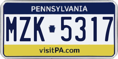 PA license plate MZK5317