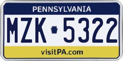 PA license plate MZK5322