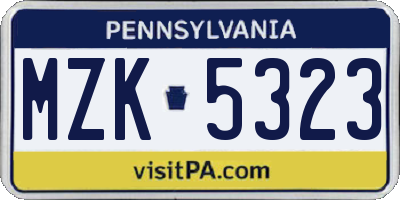 PA license plate MZK5323