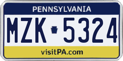 PA license plate MZK5324