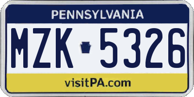 PA license plate MZK5326