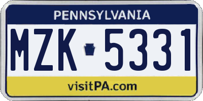 PA license plate MZK5331