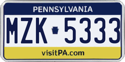 PA license plate MZK5333