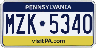 PA license plate MZK5340