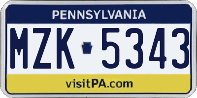 PA license plate MZK5343