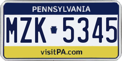 PA license plate MZK5345