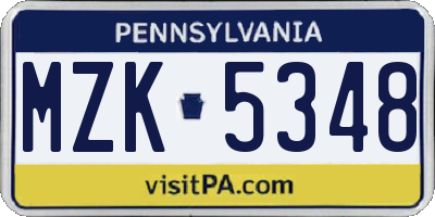 PA license plate MZK5348