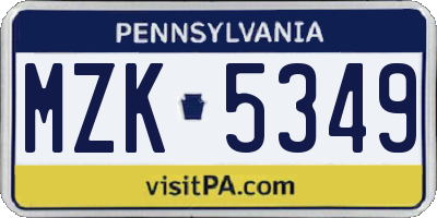 PA license plate MZK5349