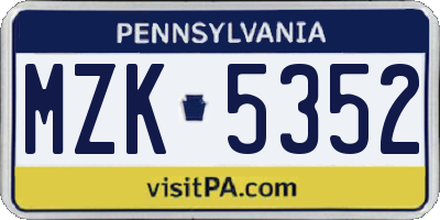 PA license plate MZK5352