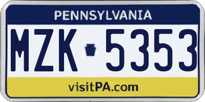 PA license plate MZK5353