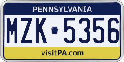 PA license plate MZK5356