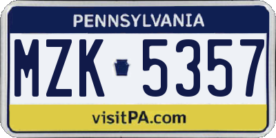 PA license plate MZK5357