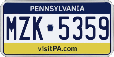 PA license plate MZK5359