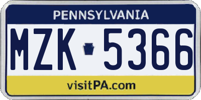 PA license plate MZK5366