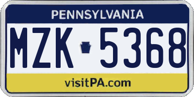 PA license plate MZK5368