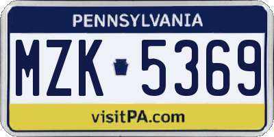 PA license plate MZK5369