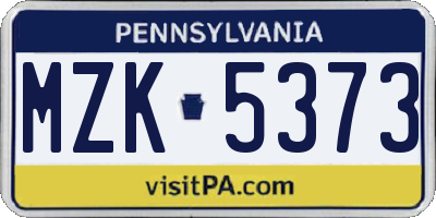 PA license plate MZK5373